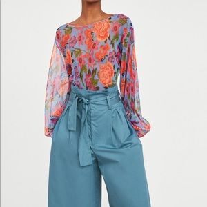 New Zara pleated floral top